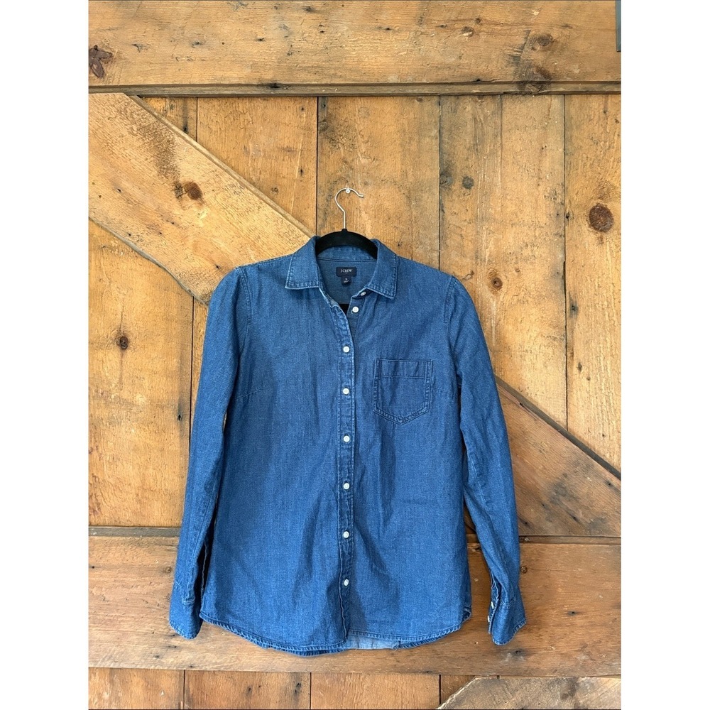 J. Crew Blue Denim Button-Down Shirt Re-Imagined AB628 Women Small Long Sleeve